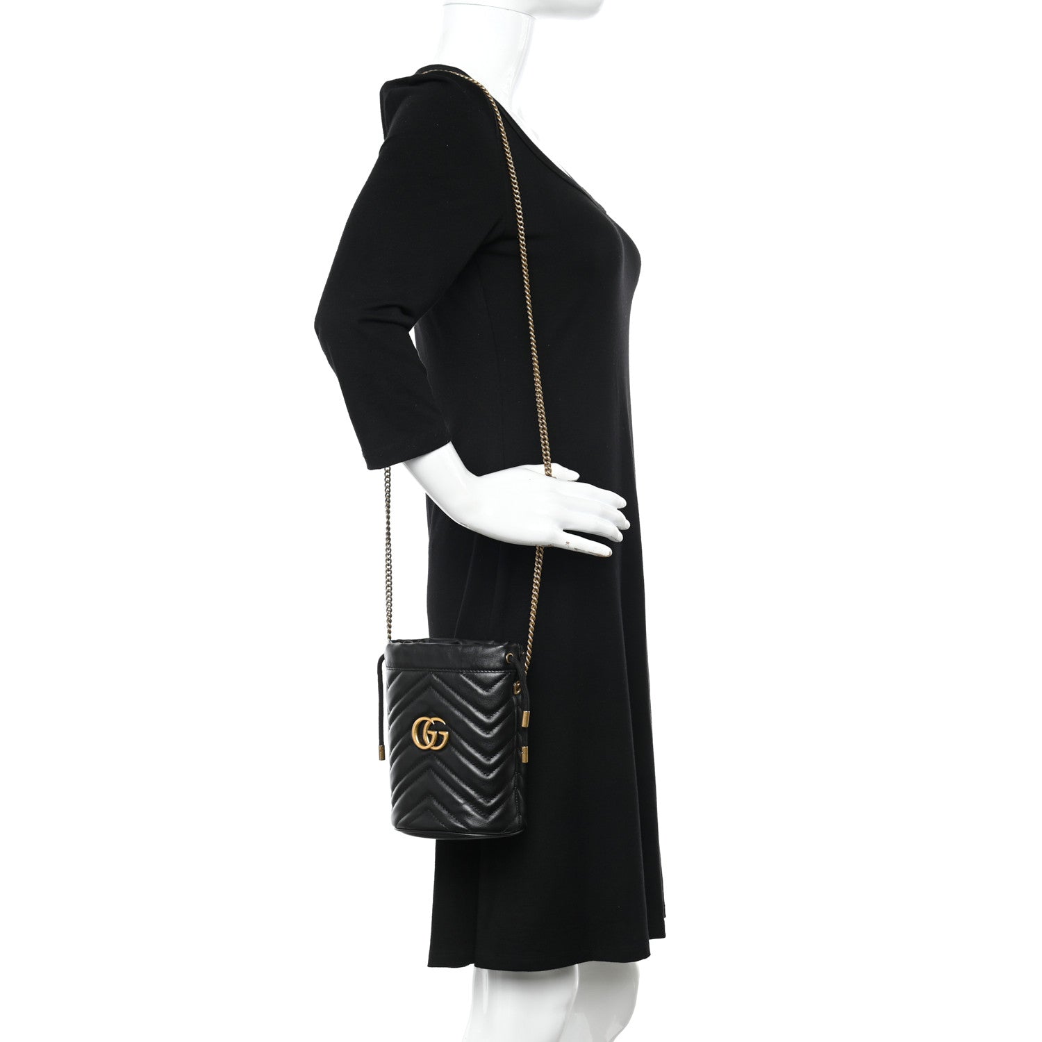 Gucci Calfskin Matelasse Mini GG Marmont 2.0 Bucket Bag Black 2 of 15