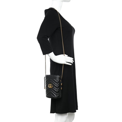Gucci Calfskin Matelasse Mini GG Marmont 2.0 Bucket Bag Black 2 of 15