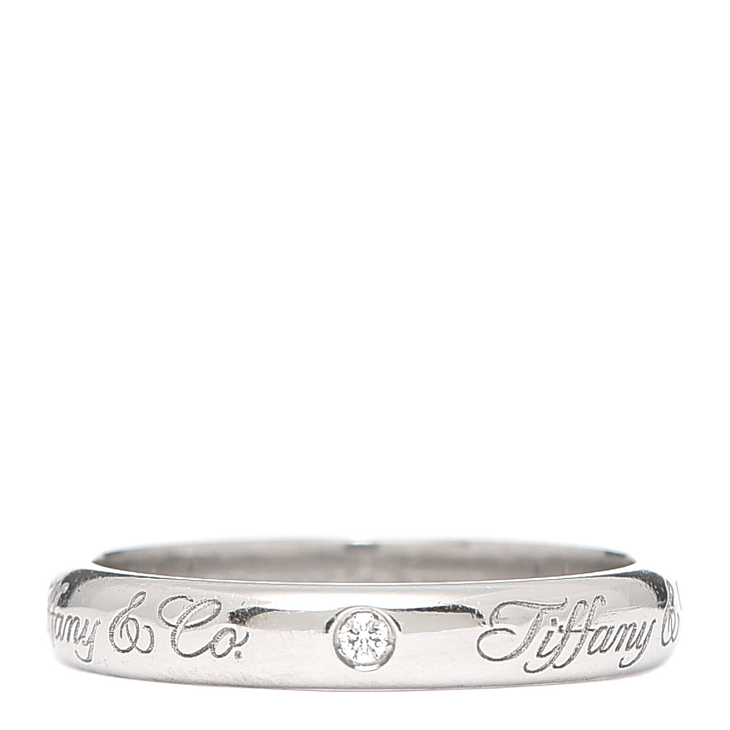 Tiffany Platinum Diamond Logo Band Ring 50 5.25 1 of 5
