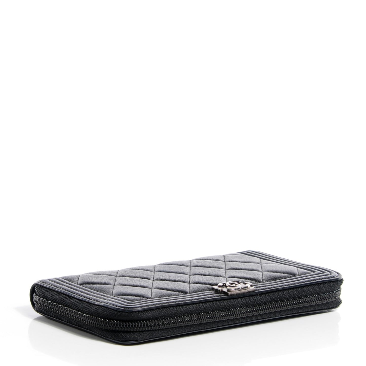 Calfskin Quilted Boy Zip Around Wallet Black