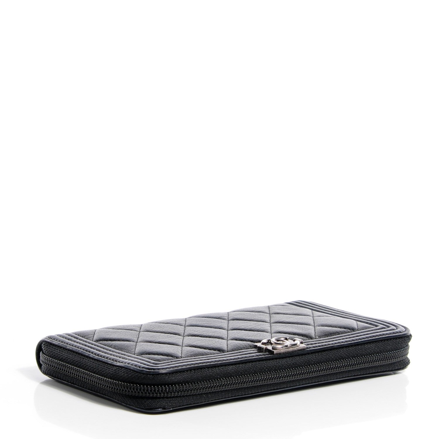Chanel Calfskin Quilted Boy Zip Around Wallet Black 4 of 8