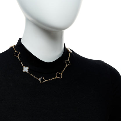 Van Cleef & Arpels 18K Yellow Gold Black Onyx 10 Motifs Vintage Alhambra Necklace 2 of 6