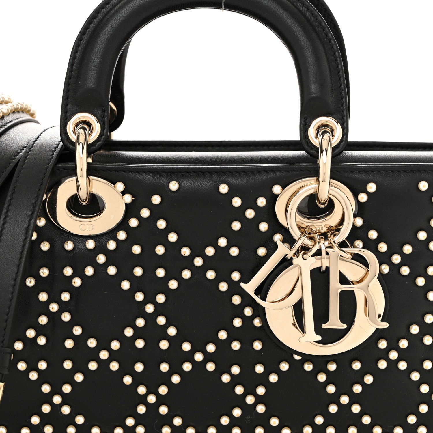 Christian Dior Lambskin Cannage Pearl Studded Small Lady D-Joy