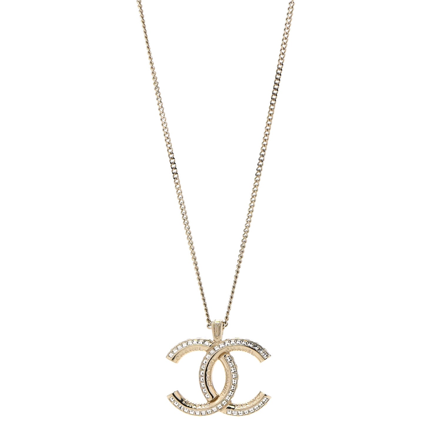 Chanel Crystal CC Pendant Necklace Gold 1 of 7