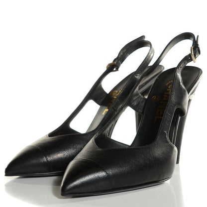 Chanel Lambskin Pearl Slingback Pumps 37 Black 3 of 8