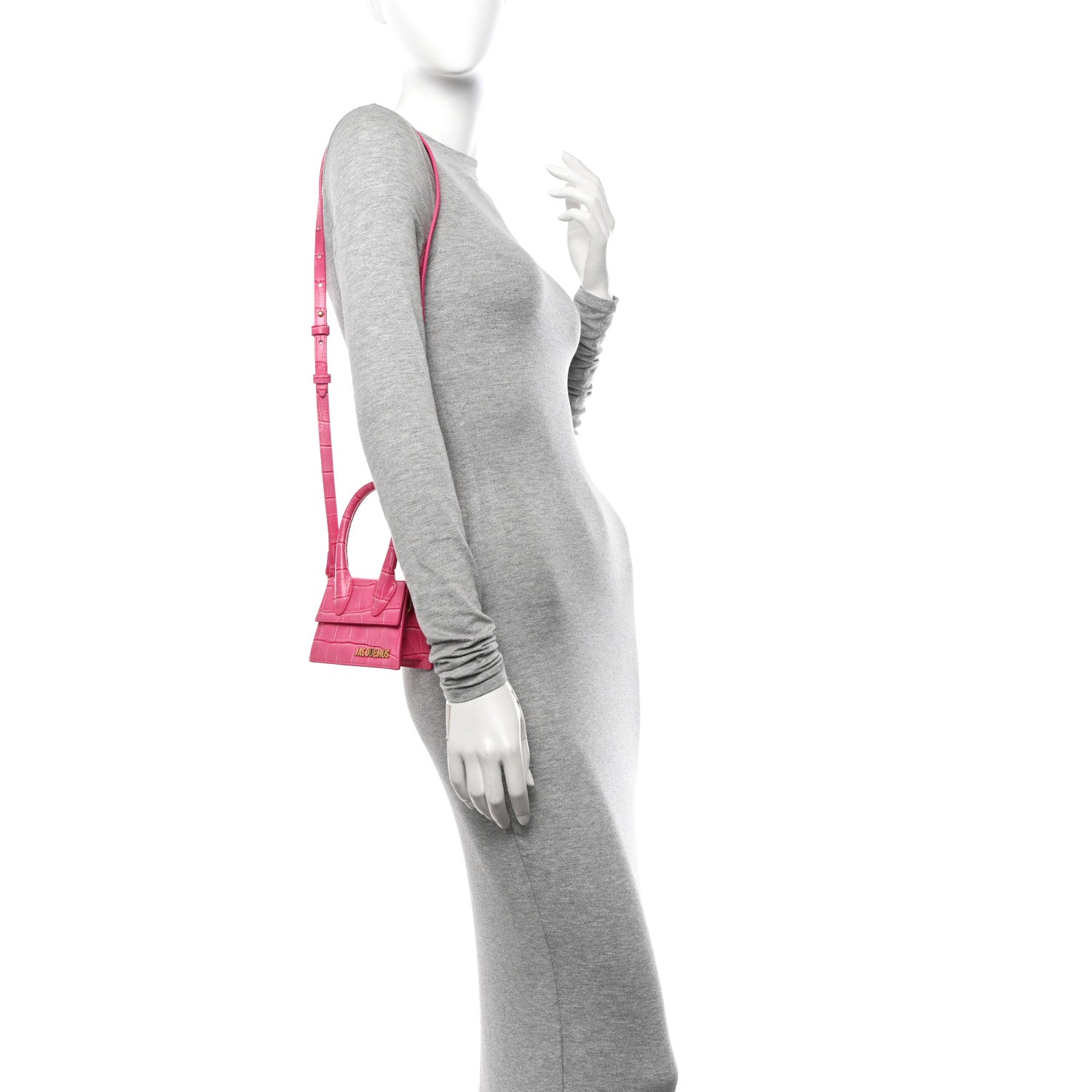 Jacquemus Calfskin Crocodile Embossed Le Chiquito Dark Pink 2 of 10