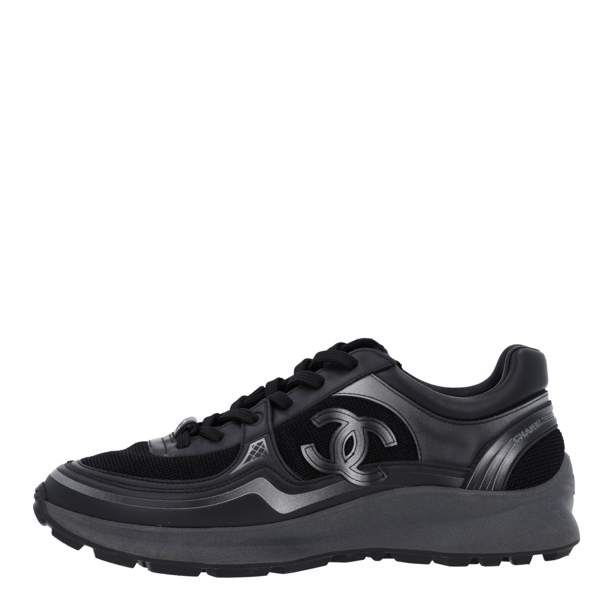Chanel Mesh Calfskin CC Sneakers  39.5 Black Silver 1 of 10