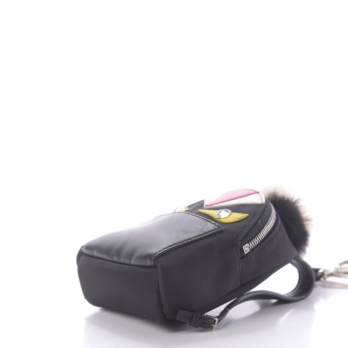 Nylon Shiny Nappa Nutria Fox Fur Monster Eyes Mini Backpack Charm Black Multicolor