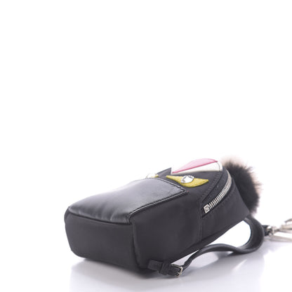 Fendi Nylon Shiny Nappa Nutria Fox Fur Monster Eyes Mini Backpack Charm Black Multicolor 6 of 9