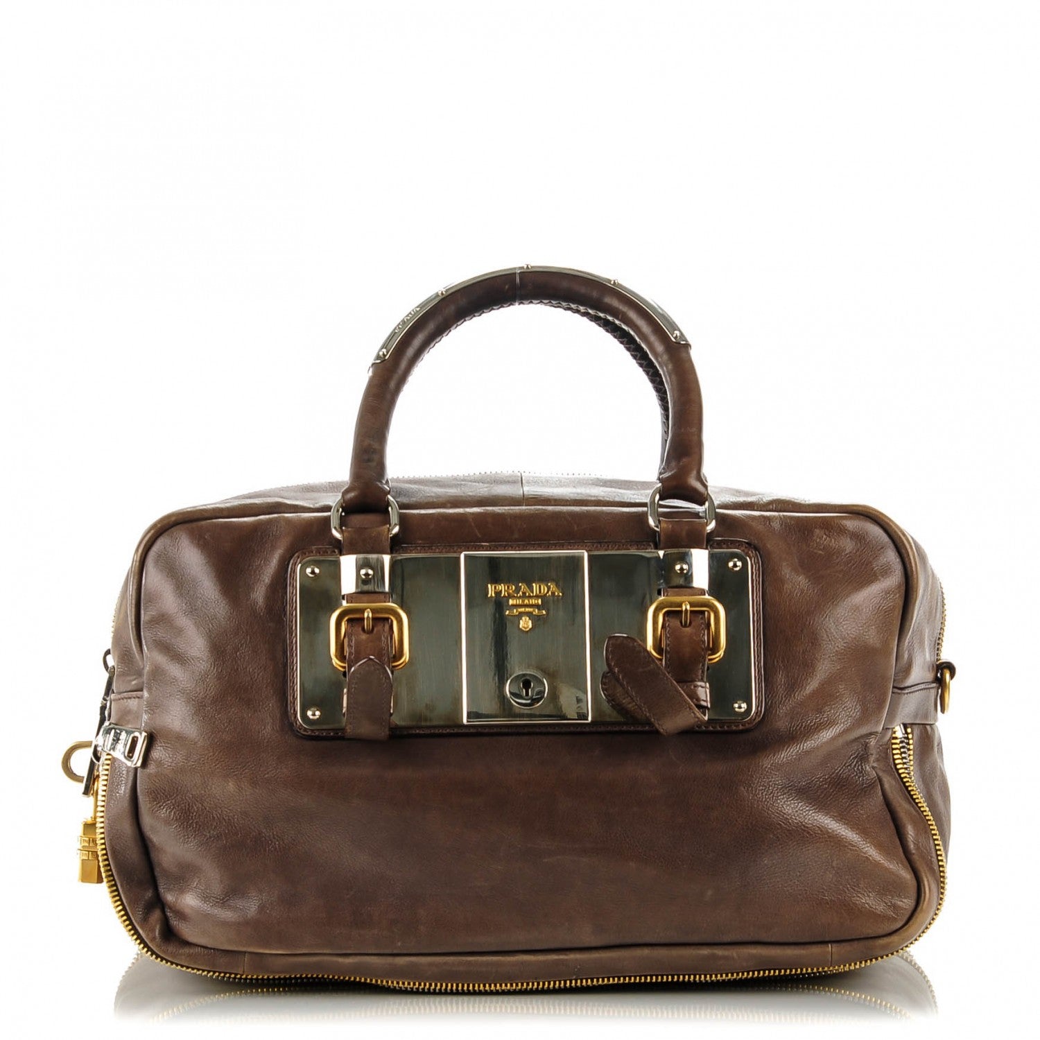 Prada Glace Calf Zippers Plaque Boston 1 of 7