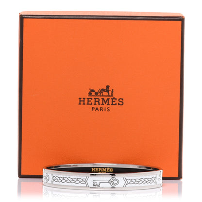 Hermes Enamel Printed Narrow Le Cles Bracelet 65 Platine White 6 of 6