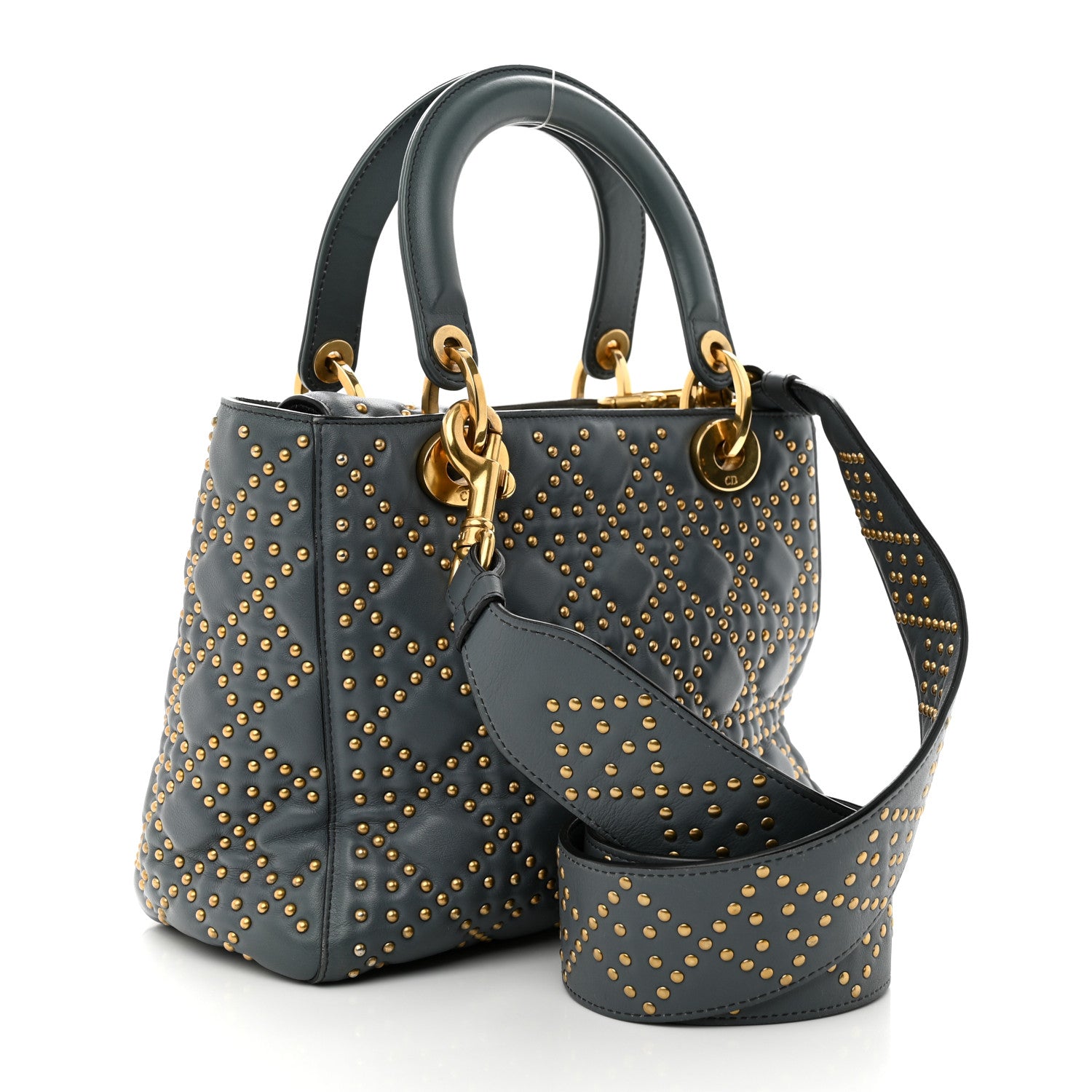 Christian Dior Calfskin Cannage Studded Medium Supple Lady Dior Grey 3 of 16