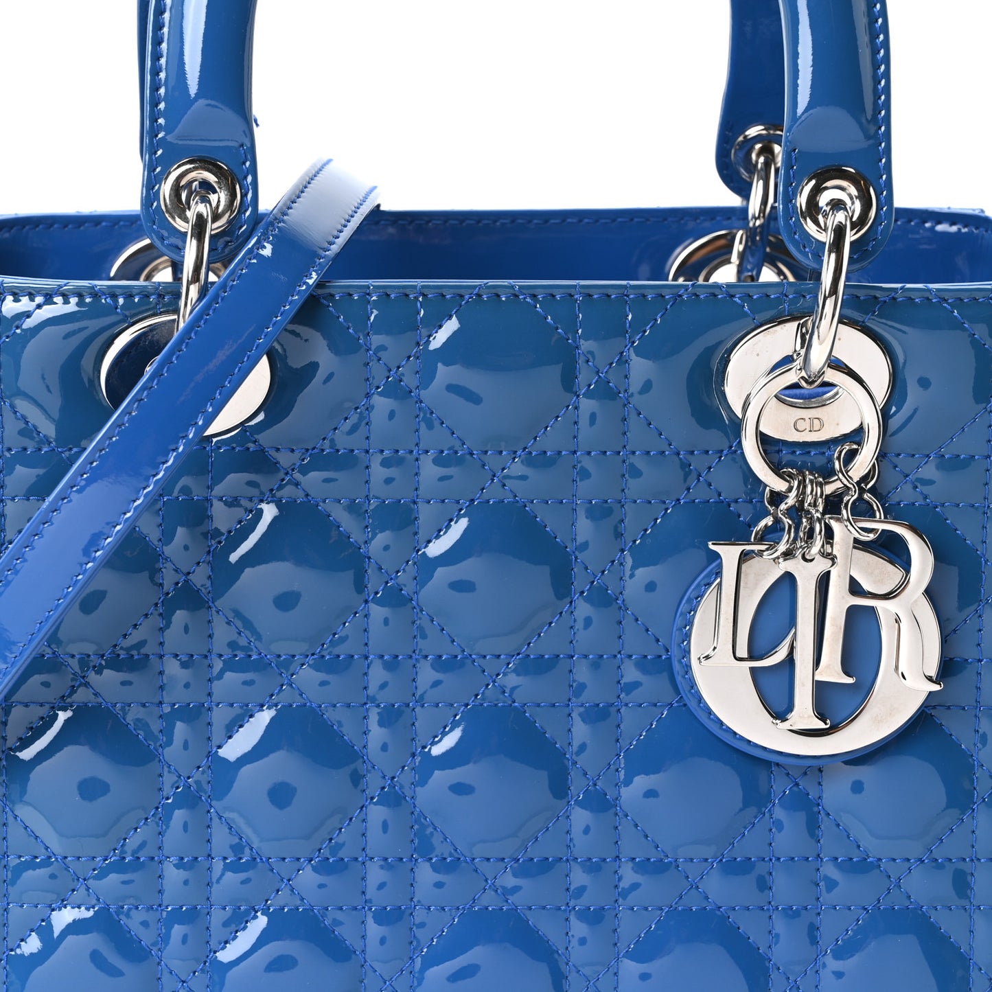 Patent Cannage Medium Lady Dior Blue