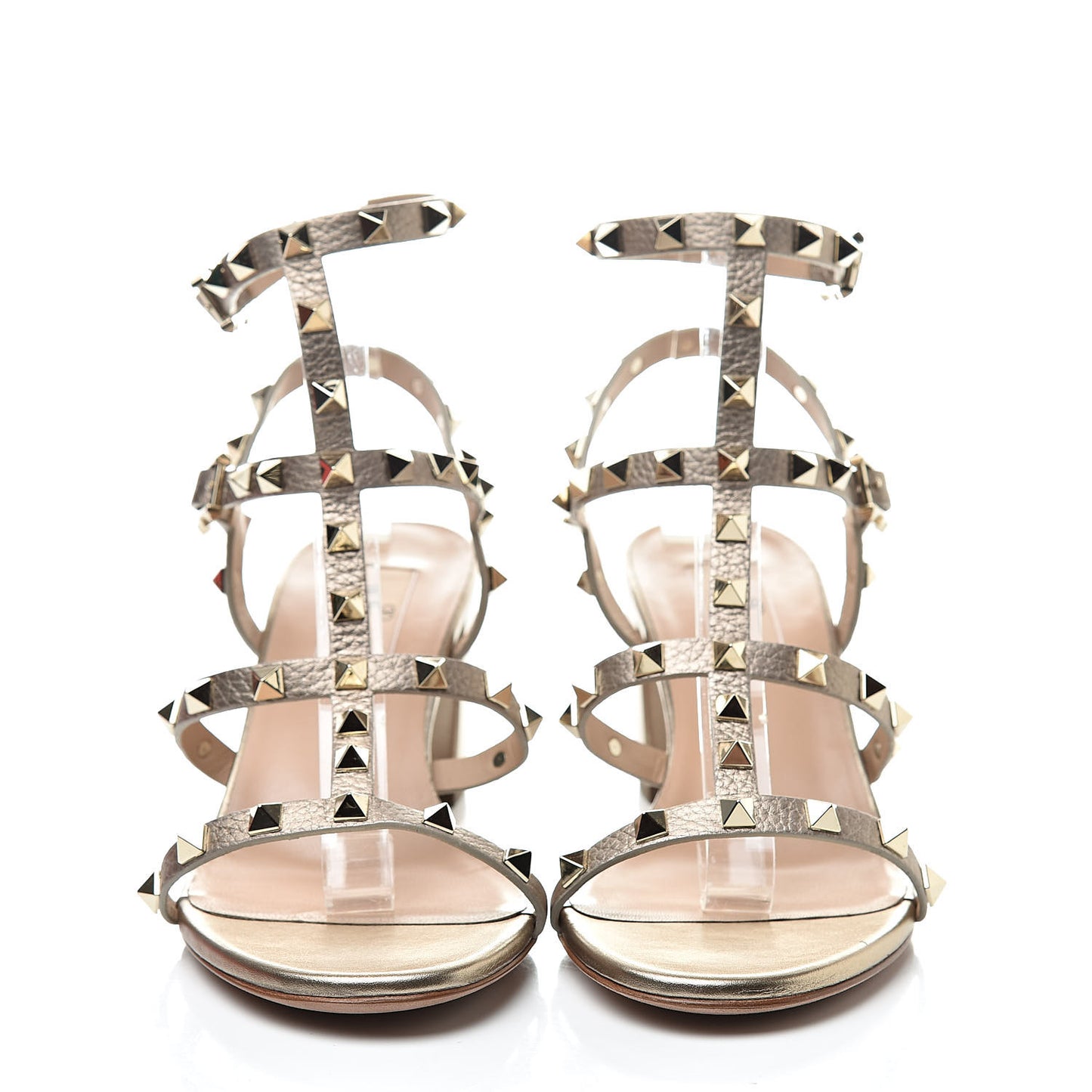 Metallic Pebbled Calfskin Rockstud 60mm City Sandals 39.5 Skin