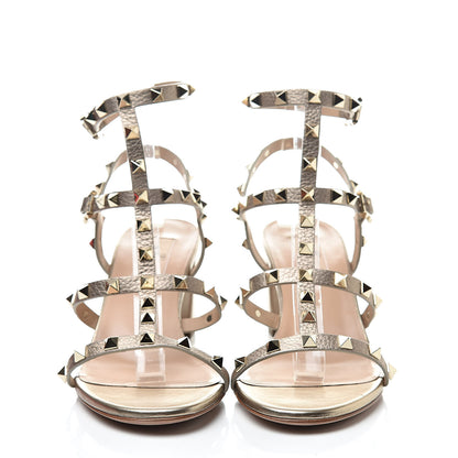 Valentino Garavani Metallic Pebbled Calfskin Rockstud 60mm City Sandals 39.5 Skin 2 of 10