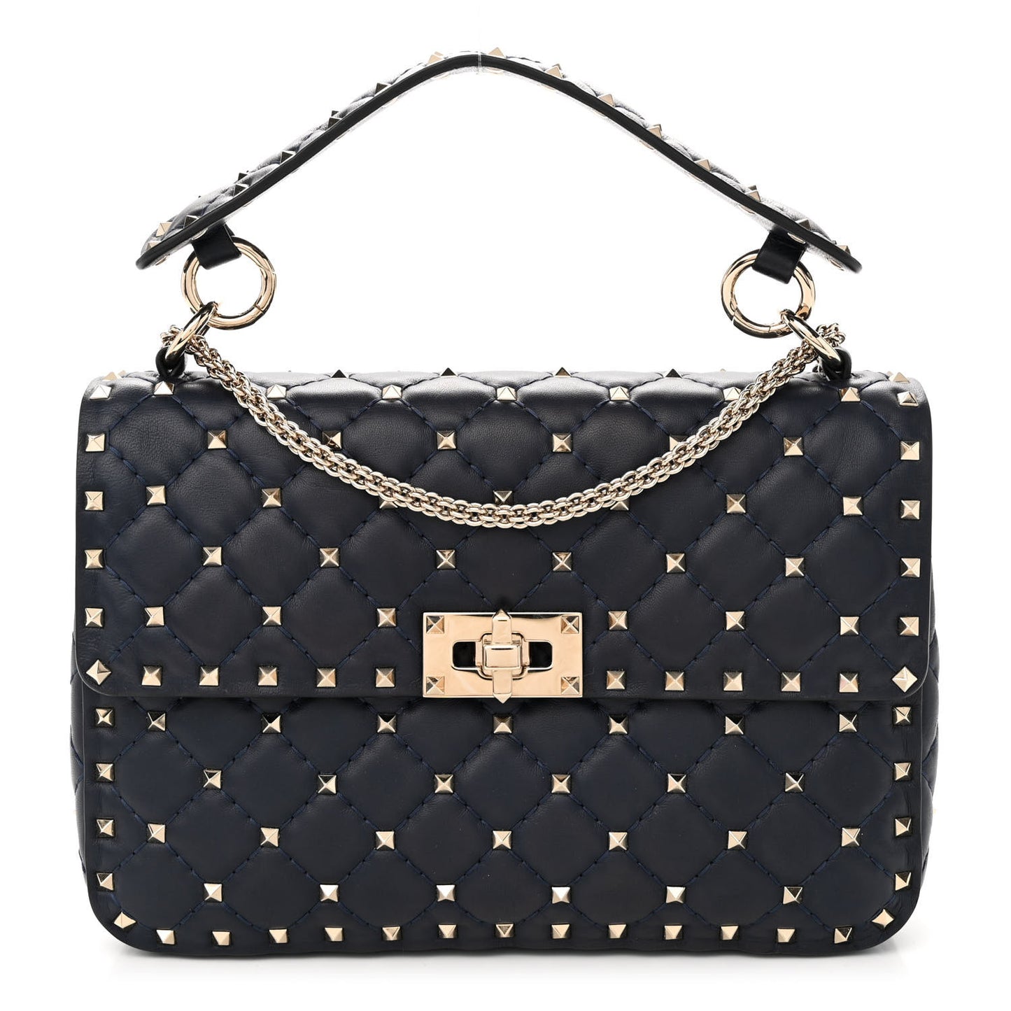 Nappa Medium Rockstud Spike Shoulder Bag Marine