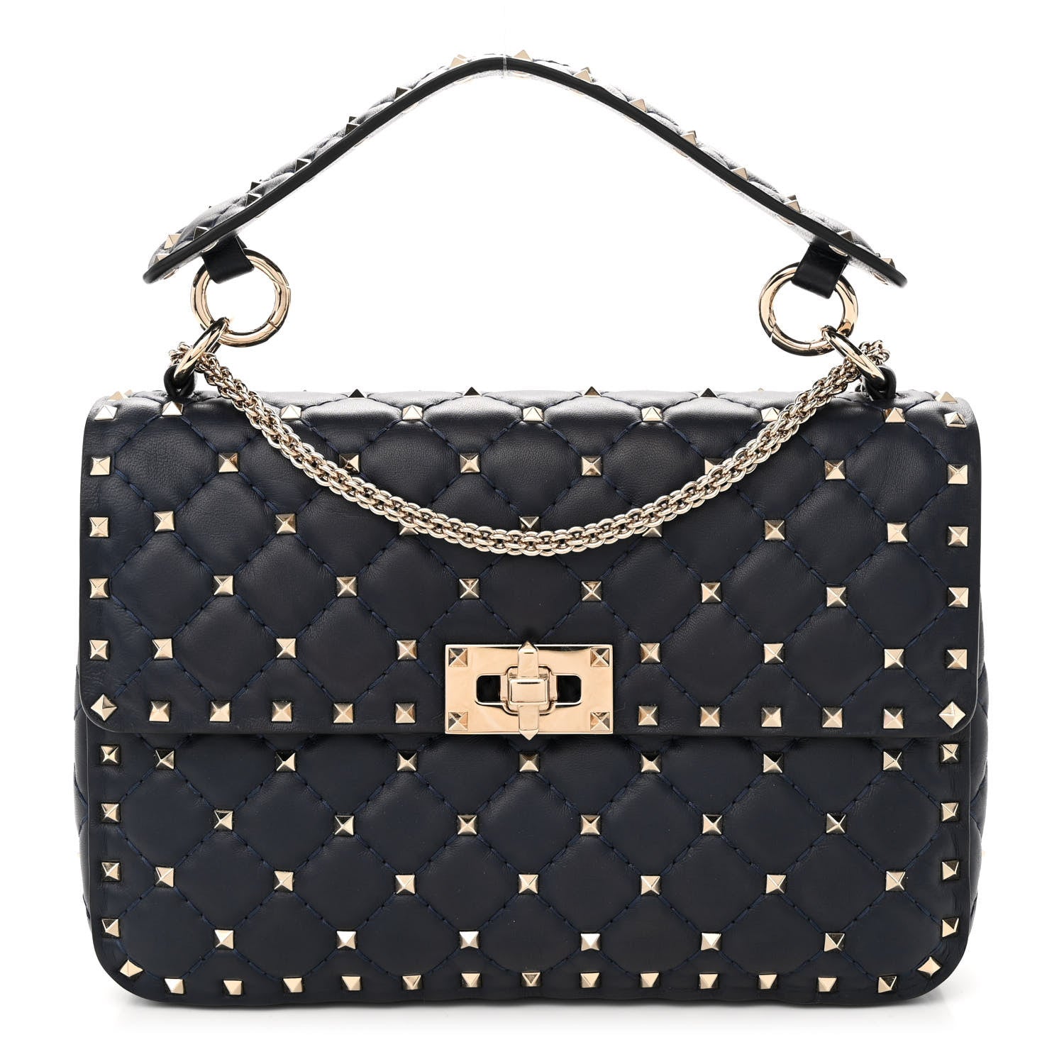 Valentino Garavani Nappa Medium Rockstud Spike Shoulder Bag Marine 1 of 11