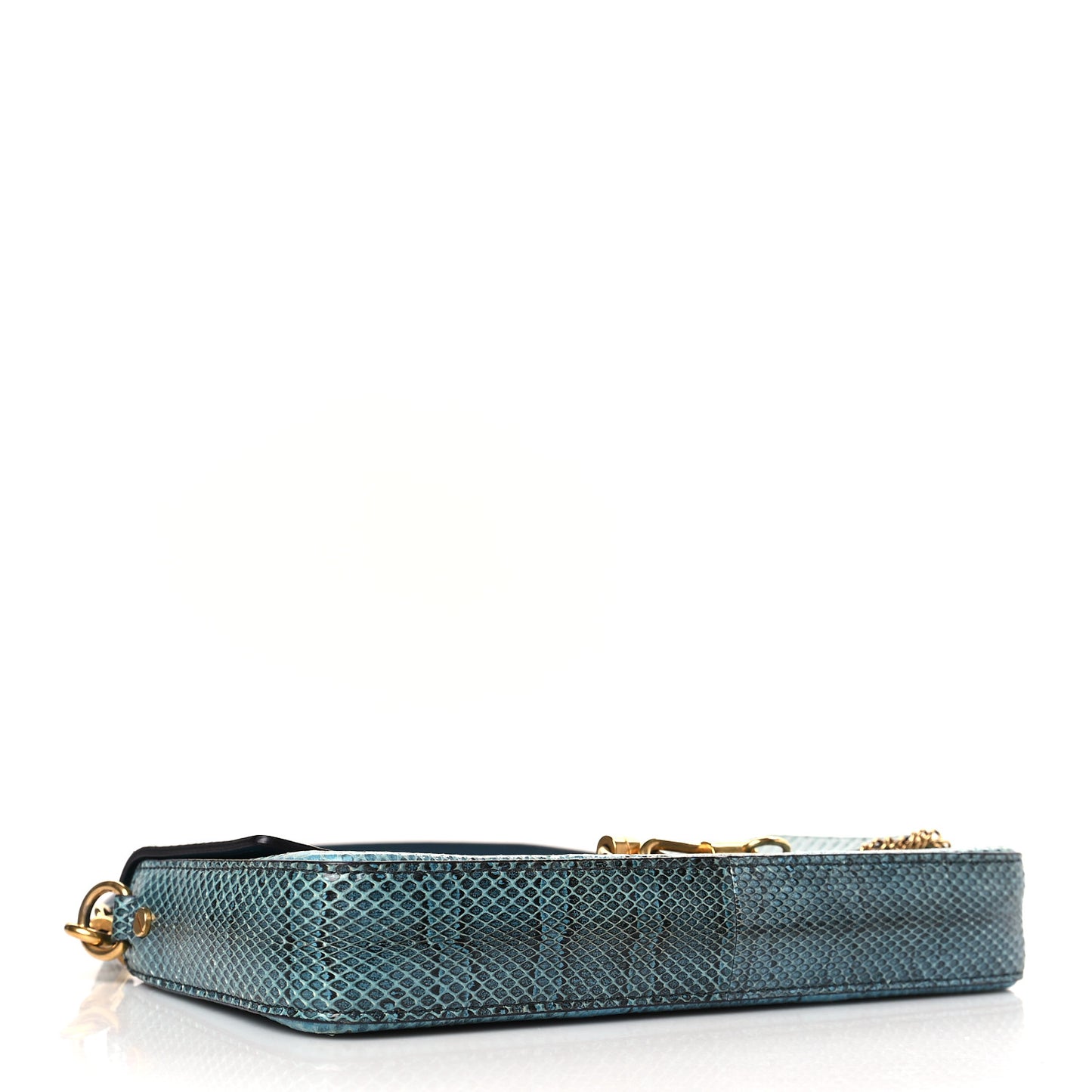 Calfskin Snakeskin Effect Small Charm Shoulder Bag Blue