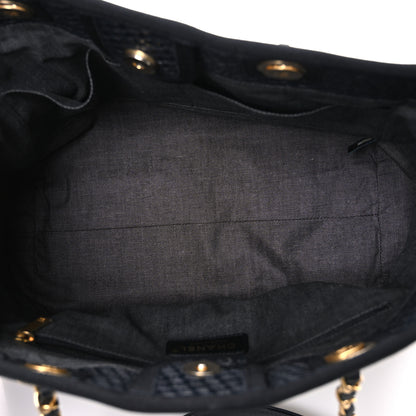 Chanel Straw Raffia Calfskin Chain Small Deauville Tote Black 5 of 10