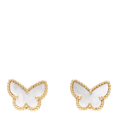 Van Cleef & Arpels 18K Yellow Gold Mother of Pearl Sweet Alhambra Butterfly Earrings 1 of 4