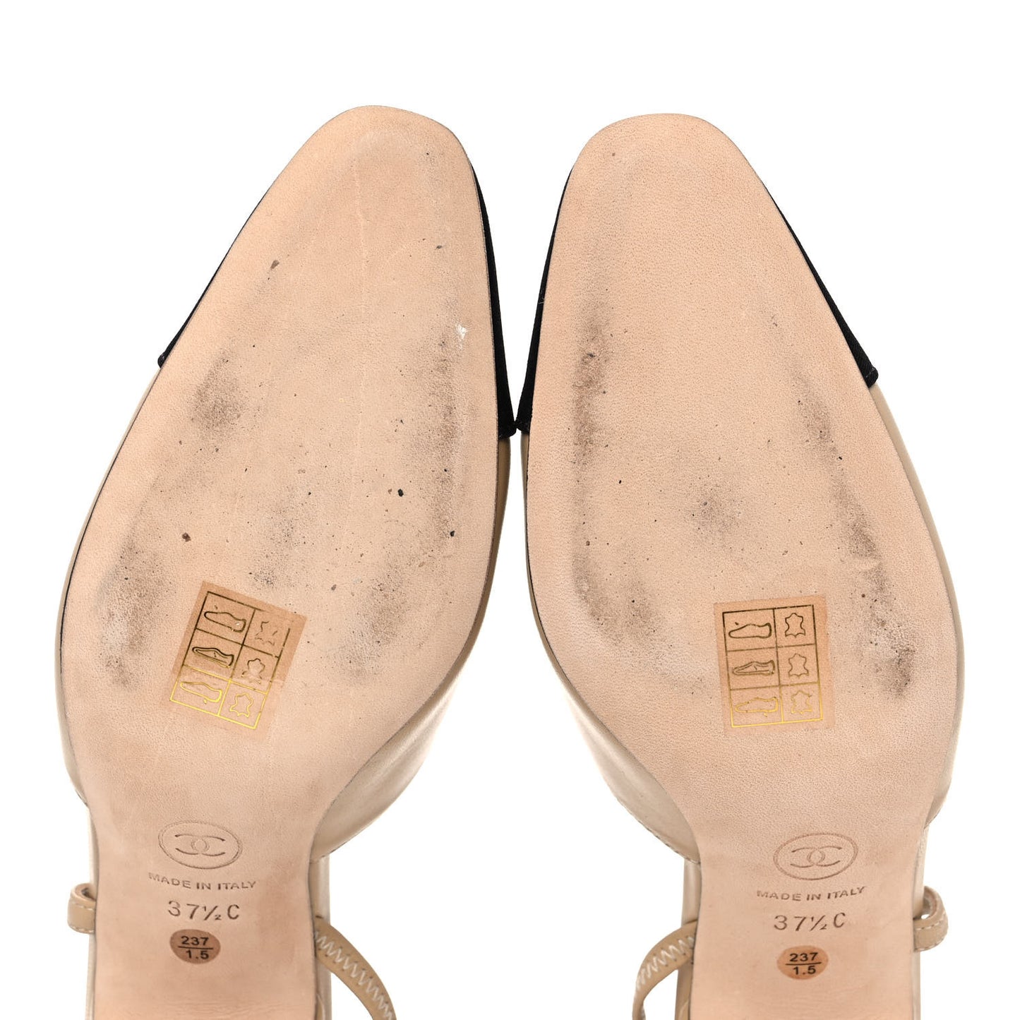 Goatskin Grosgrain Cap Toe CC Slingback Pumps 37.5 Beige Black