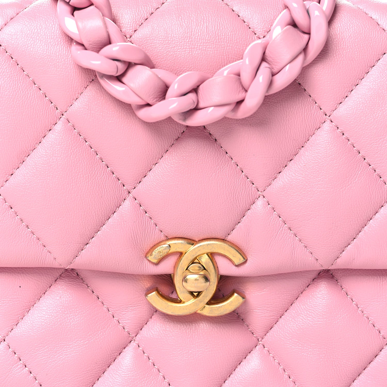 Chanel Lambskin Quilted Mini Lacquered Chain Flap Pink 8 of 10