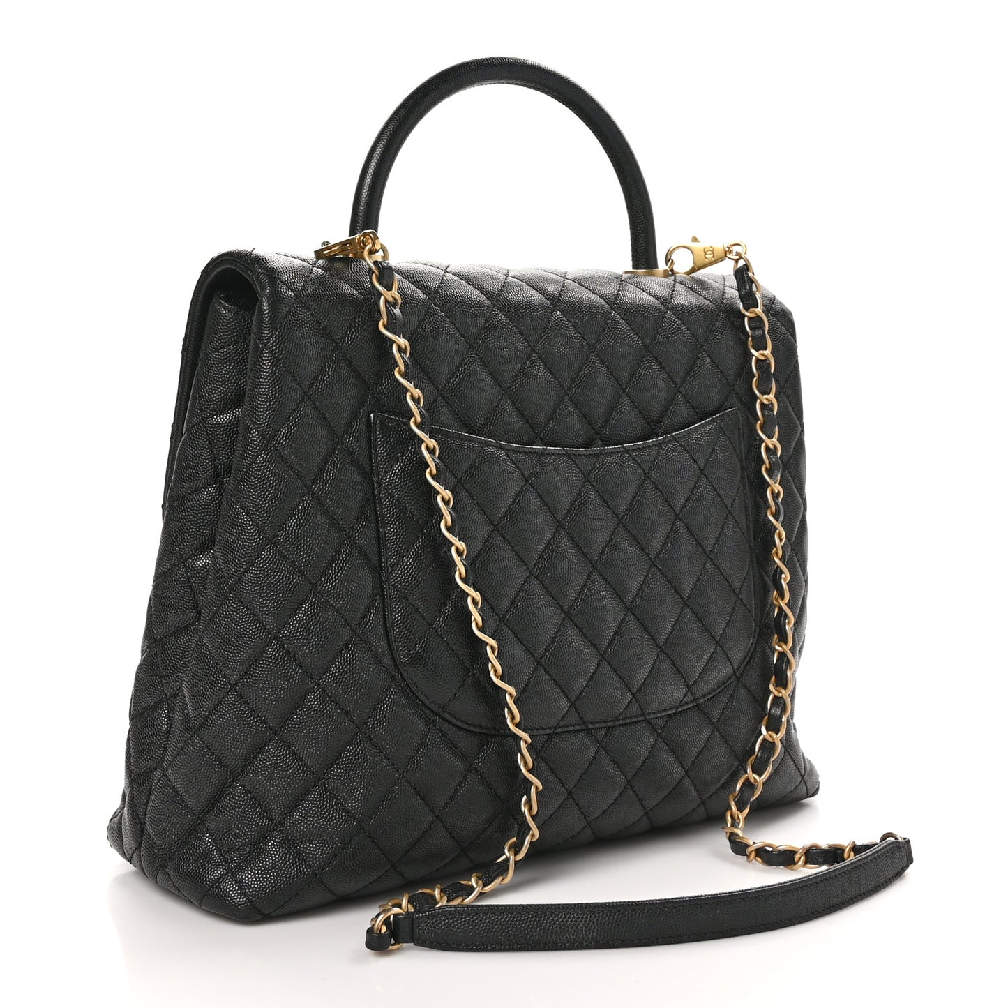 Caviar Quilted Large Coco Handle Flap Black