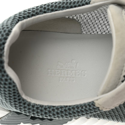Hermes Air Mesh Suede Goatskin Bouncing Sneakers 35 Vert D'eau White 7 of 9