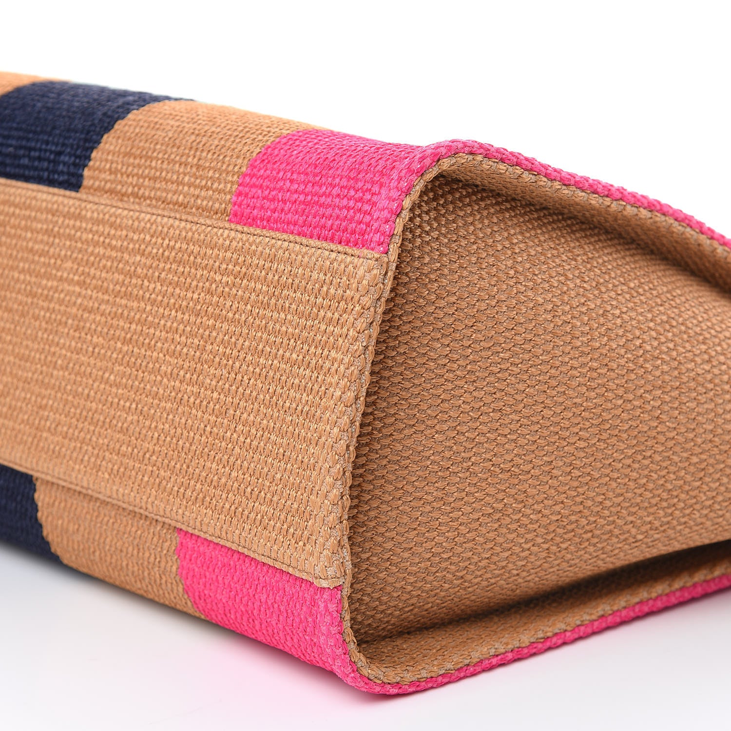 Chanel Straw Raffia Calfskin Striped Large Deauville Tote Dark Beige Fuchsia Navy Blue 9 of 9