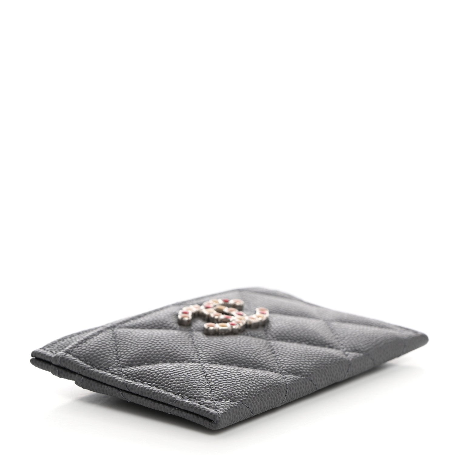 Chanel Shiny Caviar Enamel Quilted CC Flap Card Holder Grey 4 of 9