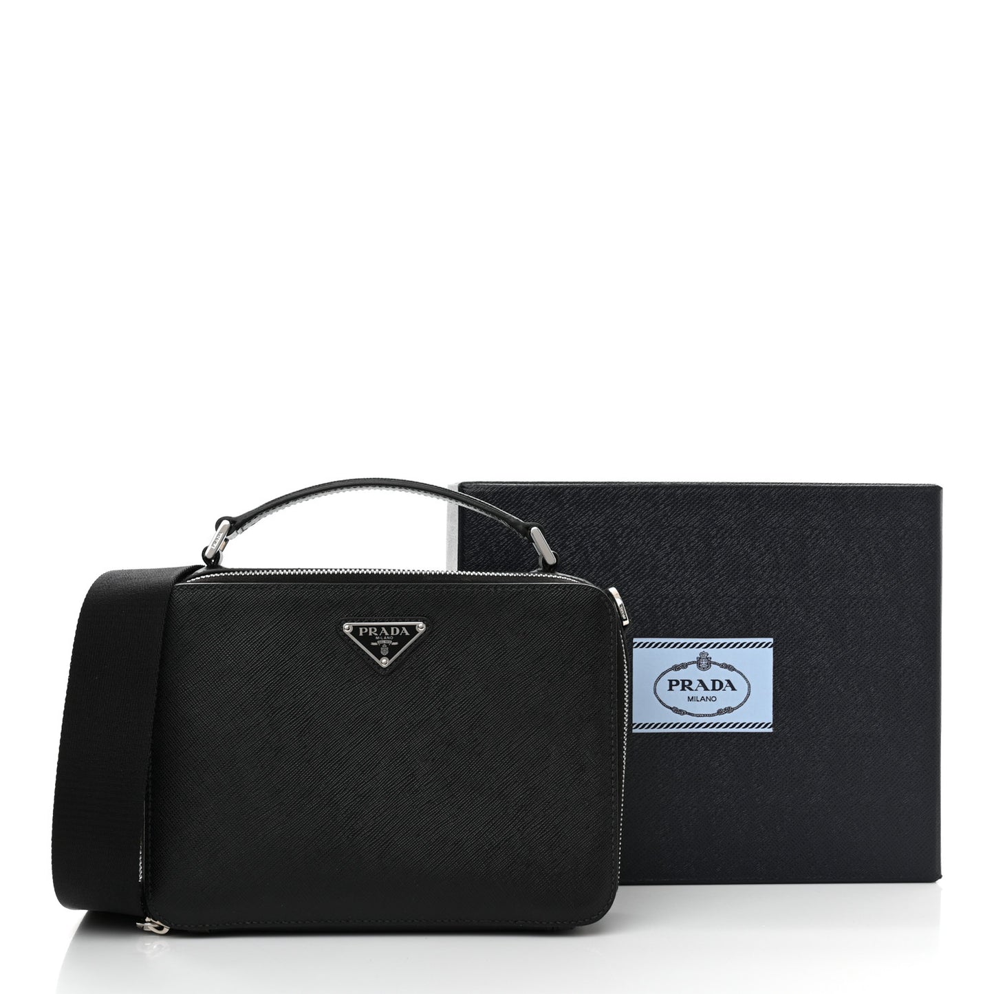Saffiano Travel Medium Brique Crossbody Bag Black