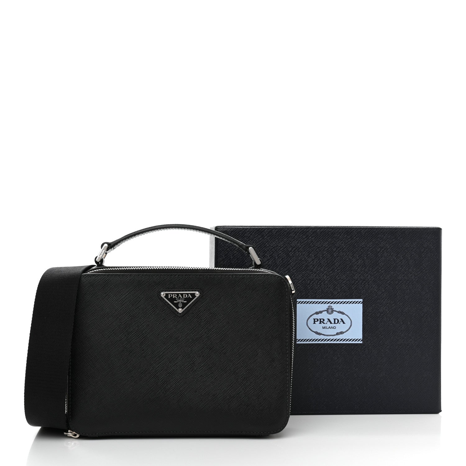 Prada Saffiano Travel Medium Brique Crossbody Bag Black 12 of 12
