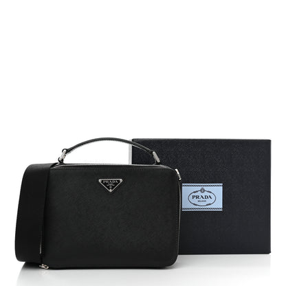 Prada Saffiano Travel Medium Brique Crossbody Bag Black 12 of 12