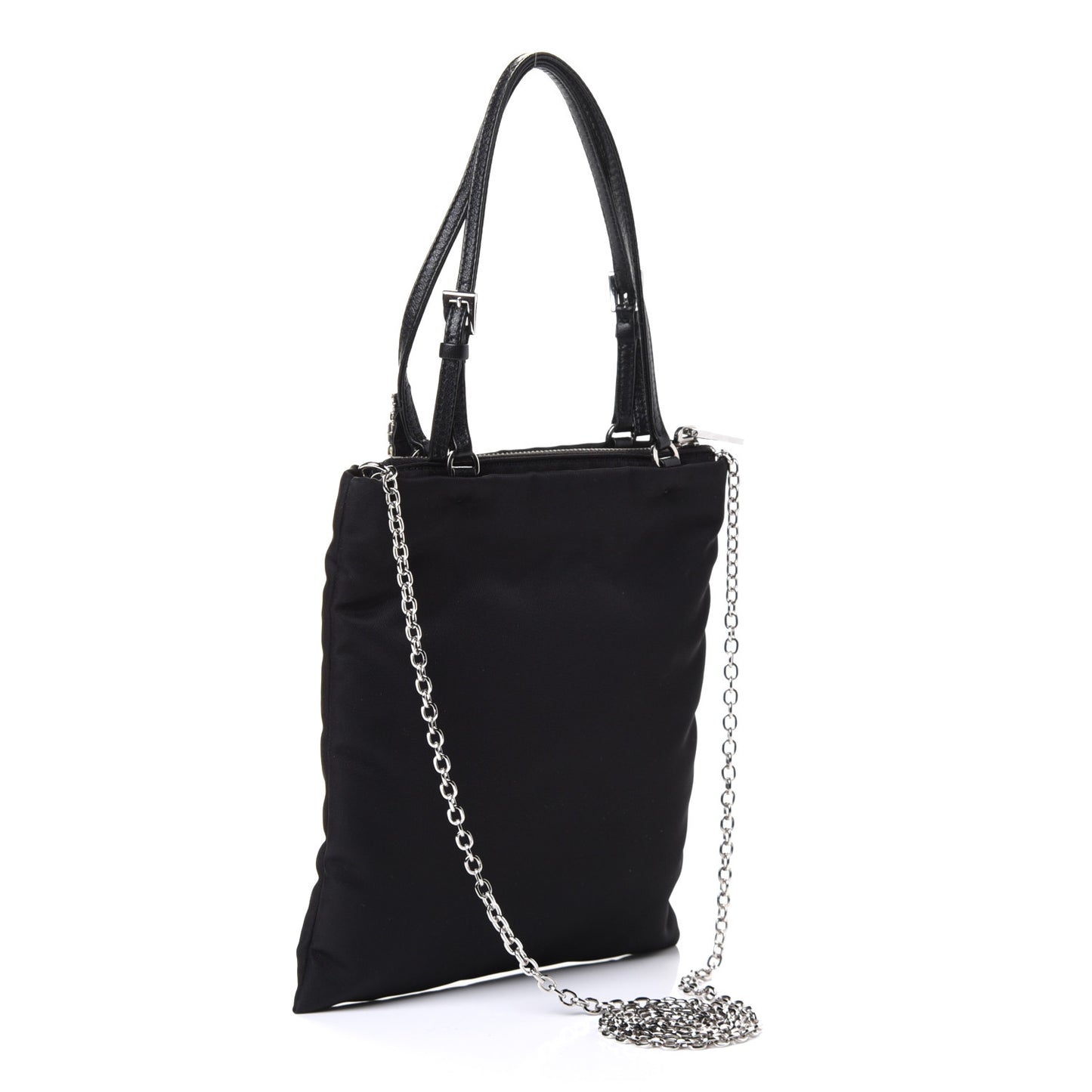 Tessuto Nylon Crystal Metal Triangle Logo Lightning Chain Shopping Tote Black