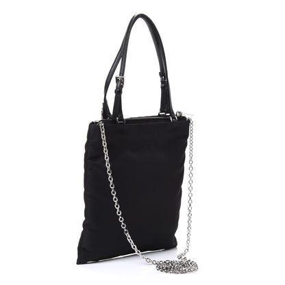 Prada Tessuto Nylon Crystal Metal Triangle Logo Lightning Chain Shopping Tote Black 2 of 4