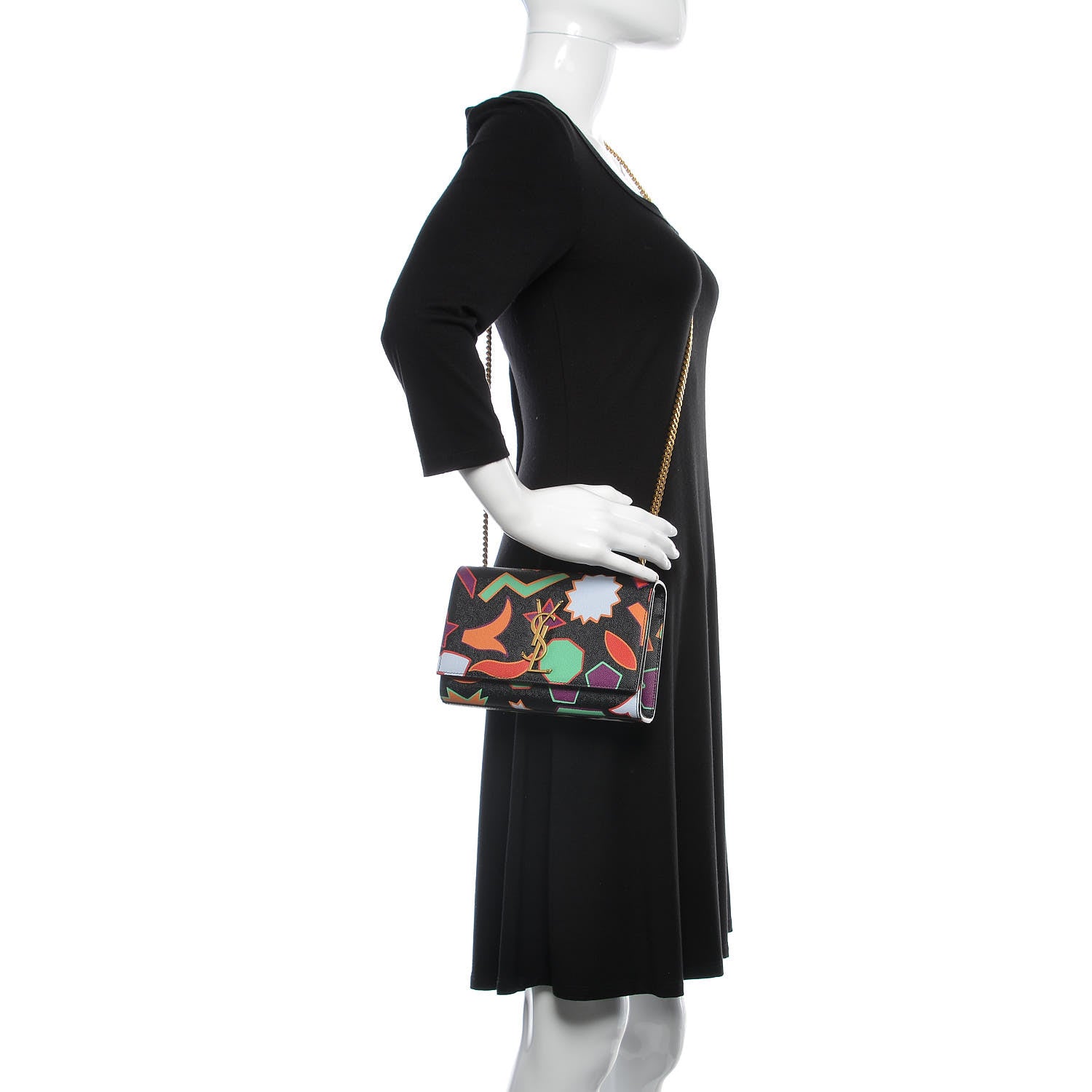 Saint Laurent Grain De Poudre Small Monogram Shapes Print Kate Satchel Black 2 of 9
