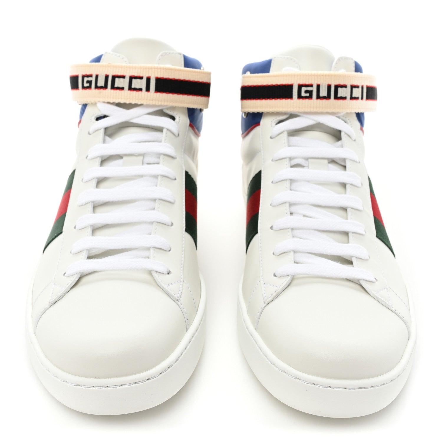 Gucci Calfskin Ayers Web Mens New Ace Stripe High Top Sneakers 9 White 2 of 10