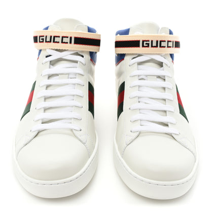 Gucci Calfskin Ayers Web Mens New Ace Stripe High Top Sneakers 9 White 2 of 10
