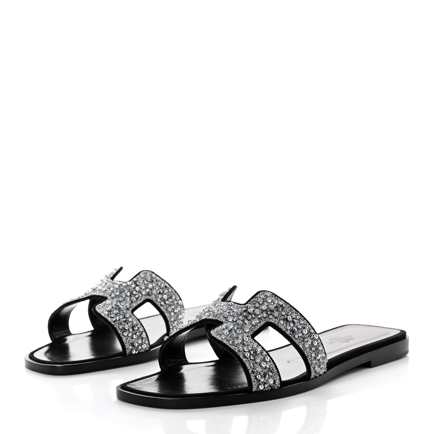 Velvet Goatskin Crystal Beads Oran Sandals 37.5 Gris Argente