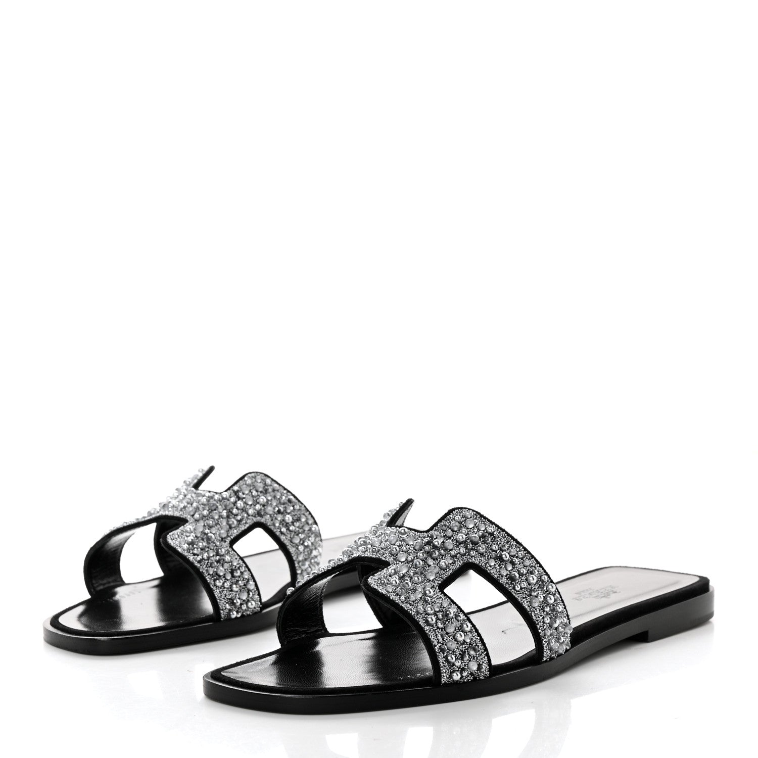 Hermes Velvet Goatskin Crystal Beads Oran Sandals 37.5 Gris Argente 3 of 9