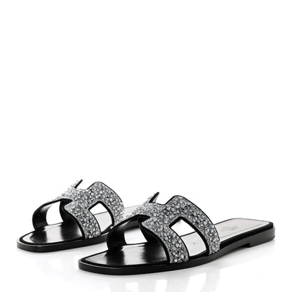 Hermes Velvet Goatskin Crystal Beads Oran Sandals 37.5 Gris Argente 3 of 9