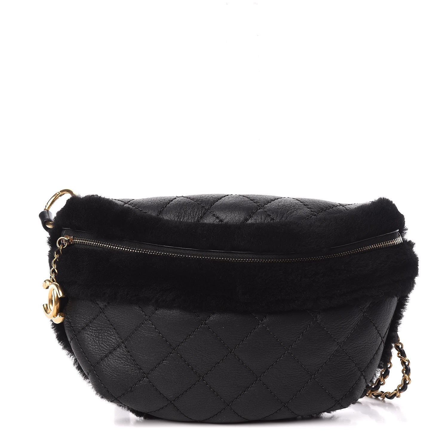 Chanel Calfskin Fur Quilted Waist Bag Fanny Pack Black 1 of 11