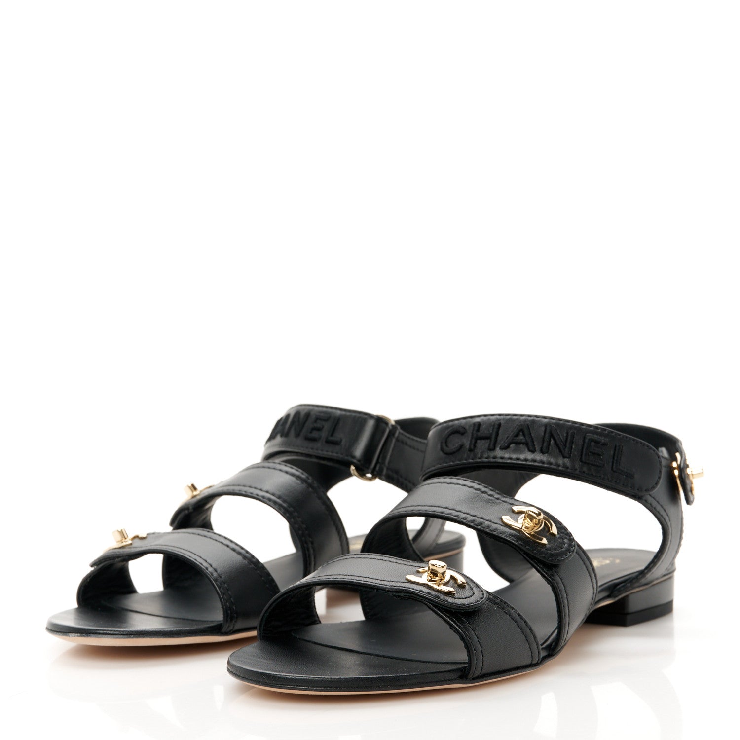 Chanel Lambskin Logo CC Turnlock Sandals 39.5 Black 4 of 11