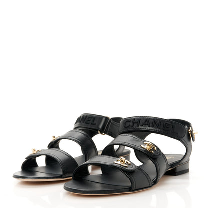 Chanel Lambskin Logo CC Turnlock Sandals 39.5 Black 4 of 11