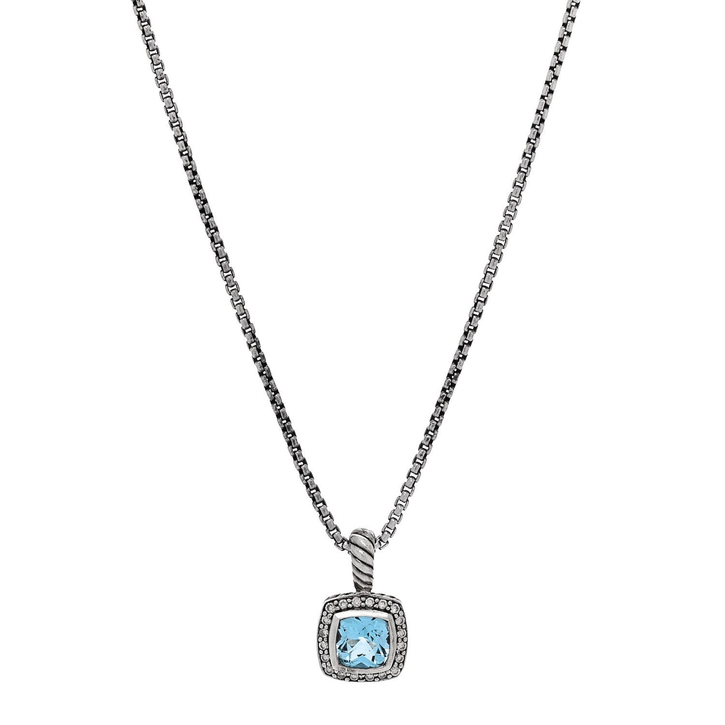 Sterling Silver Diamond Blue Topaz 7mm Petite Albion Pendant Necklace