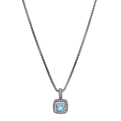 David Yurman Sterling Silver Diamond Blue Topaz 7mm Petite Albion Pendant Necklace 1 of 5