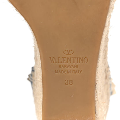 Valentino Garavani Denim Butterfly Embroidered Rockstud Ankle Wrap Espadrille Wedges 38 Light Denim 6 of 8