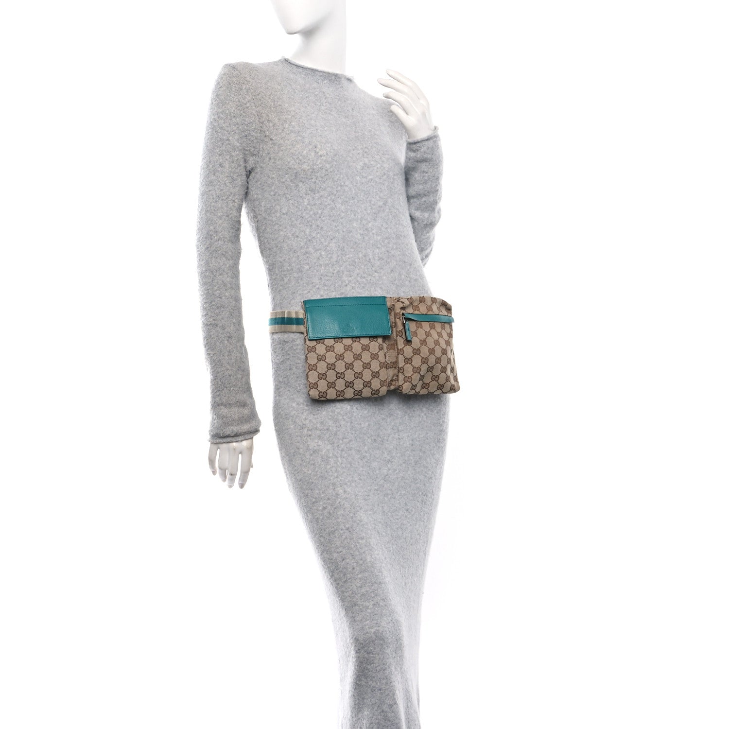 Gucci GG Monogram Web Double Pocket Belt Bag Turquoise 2 of 10