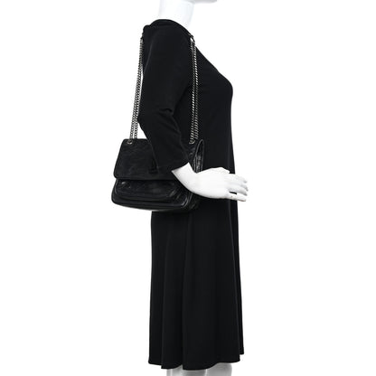 Saint Laurent Crinkled Lambskin Matelasse Monogram Baby Niki Chain Satchel Black 2 of 9