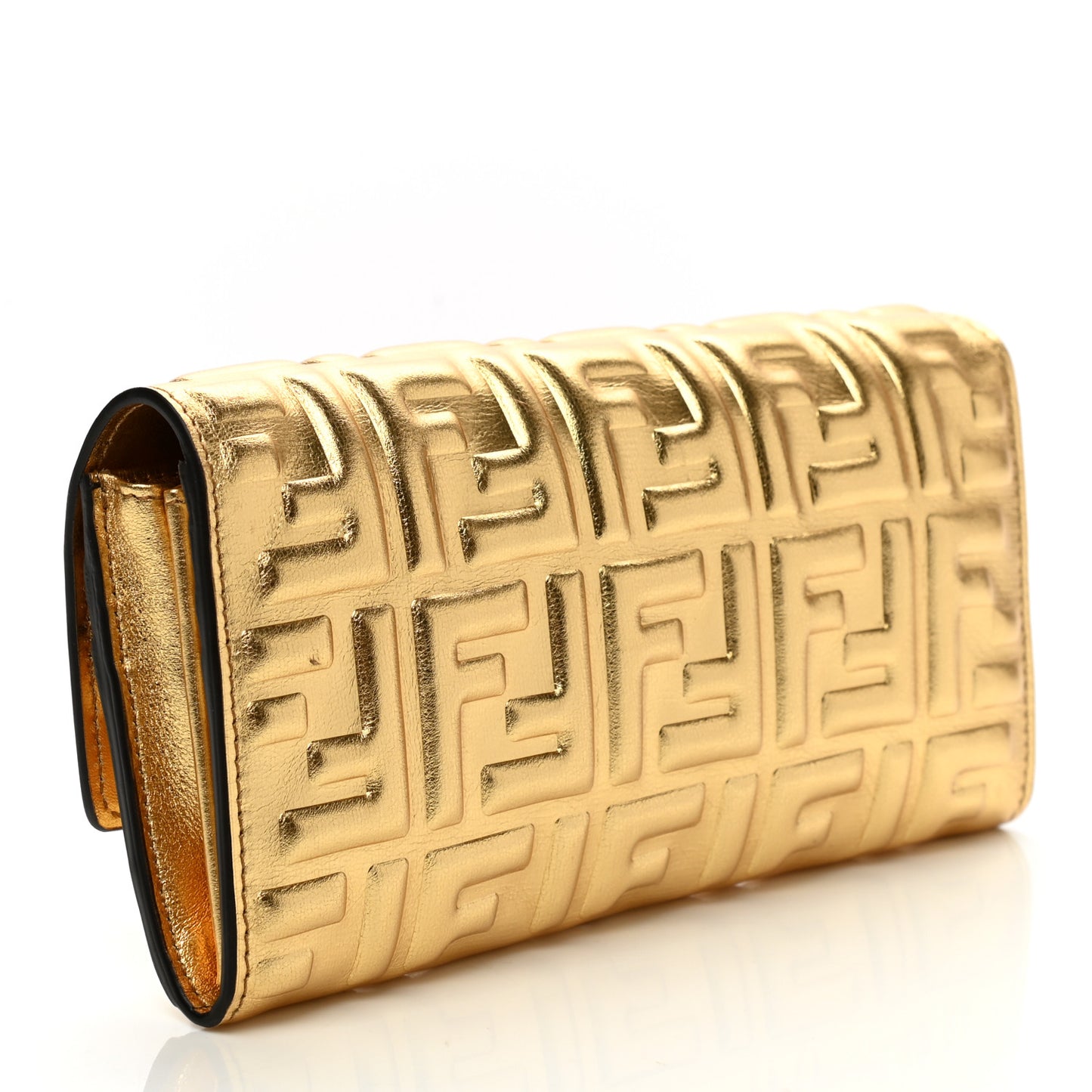 Vitello Catalan Mirror FF 1974 Embossed Continental Wallet Gold